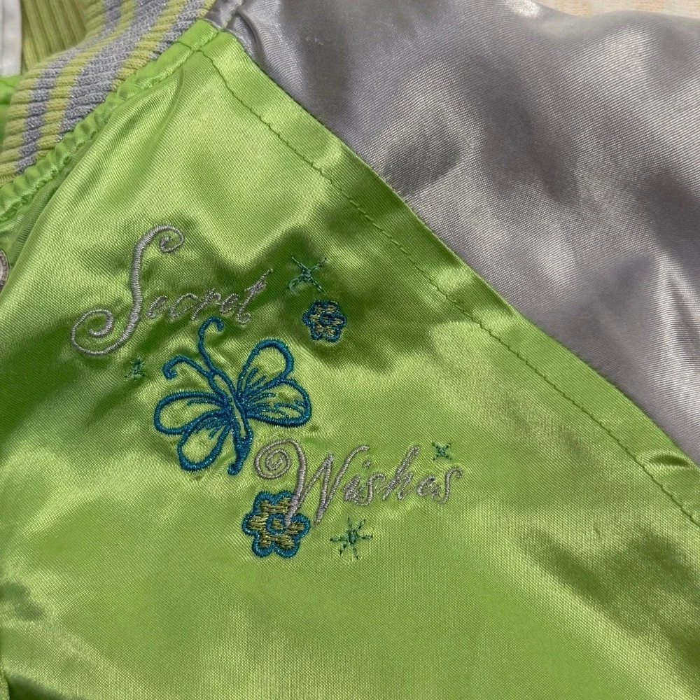 Vintage Disney Store Tinker Bell Satin Bomber Jacket‎ Girls M 7/8 Green Fairy